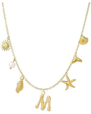 The Jewellery Stockroom Plated Sea And Initial Life Statement Charm Necklace - Metallic