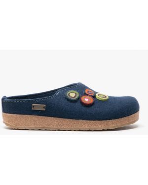 Haflinger Kanon Felt Wide Fit Mule Slippers Denim Rubber - Blue