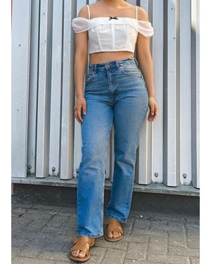 Gini London Witte Top Met Strikdetail - Blauw