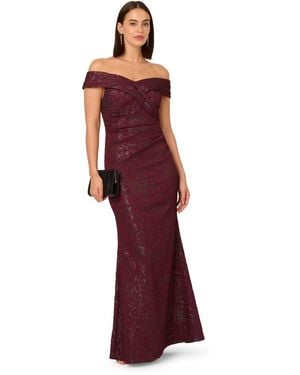 Adrianna Papell Off Shoulder Jacquard Dress - Red