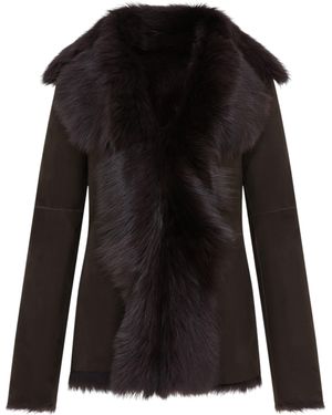 Infinity Leather Sheepskin Toscana Shearling Suede Jacket - Black
