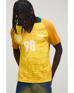 BoohooMAN Varsity Jacquard Sports Raglan Knitted Polo - Yellow