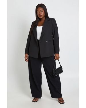 Boohoo Plus Trim Volume Sleeve Blazer - Black