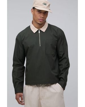 BoohooMAN Oversized Boxy Quarter Zip Contrast Collar Poplin Shirt - Grey