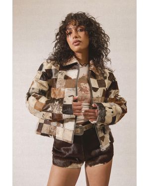 Nasty Gal Patchwork Cow Hide Real Leather Jacket - Brown