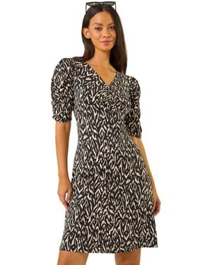 D.u.s.k Abstract Print Front Ruched Dress - Black