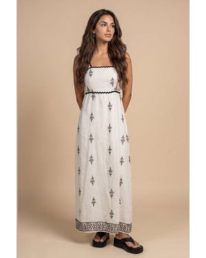Urban Bliss Embroidered Contast Trim Maxi Dress - Natural