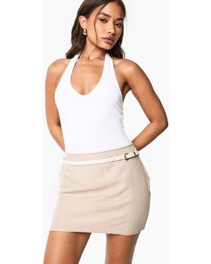 Boohoo Linen Look Mini Skirt - White