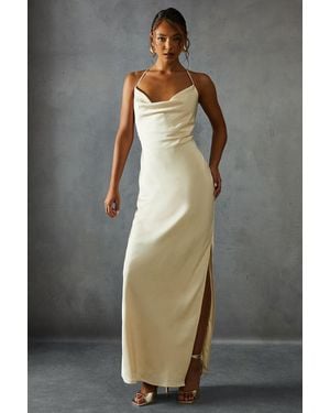 MissPap Textured Satin Cowl Neck Maxi Dress - Grey