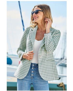 Sosandar Sage & Luxe Dogtooth Print Blazer - Blue
