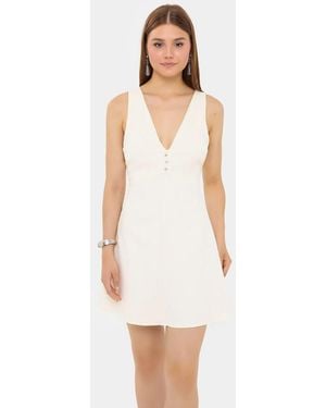 Hiccup Cotton V-Neck Cut-Out Buttoned Detail Mini Dress - White