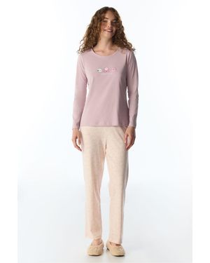 Penti Naps&Cats Cat Pattern Long Sleeve Pant Pyjama Set - Pink