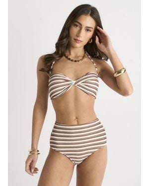 Gini London Textured Twist Front Halter Bikini Top - Brown
