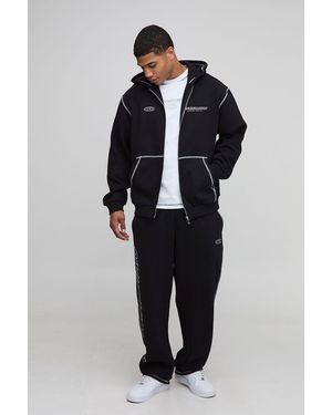 BoohooMAN Oversized Slogan Zip Through Hoodie And Baggy Jogger Tracksuit - Blue