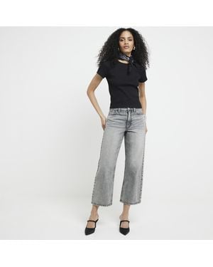 River Island Cropped Jeans Relaxed Straight Fit Cotton - Grey