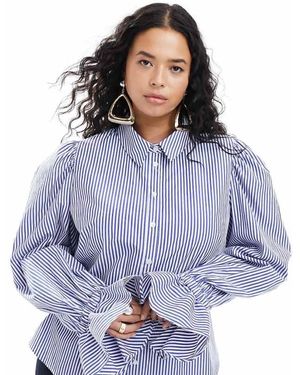 ASOS Design Volume Sleeved Soft Shirt With Ruffle Cuff - Blue