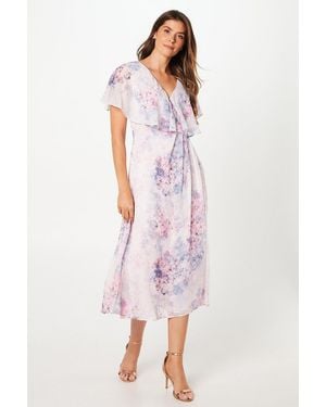 Wallis Printed Cape Sleeve Wrap Midaxi Chiffon Dress - White