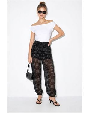 Bianco Lucci Polka Dot Chiffon Jogger Trousers - White