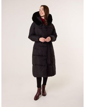 Blue Vanilla Long Puffer Faux Fur Hooded Coat - Black