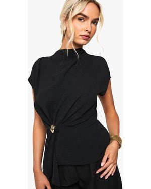 Boohoo Hammered Trim Cowl Neck Blouse - Black