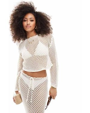 Miss Selfridge Open Knit Crochet Holey Slouch Jumper - White