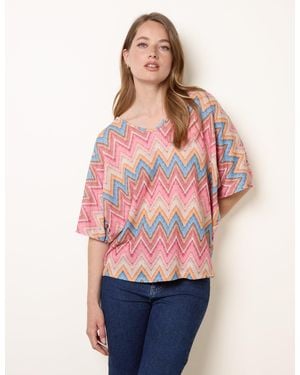 Blue Vanilla Zig Zag Metallic Bow Back Top - Red