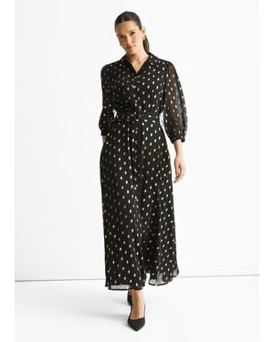 Gini London Chiffon Foil Belted Maxi Shirt Dress - Black
