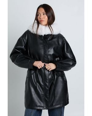 Boohoo Fur Collar Pu Jacket - Black