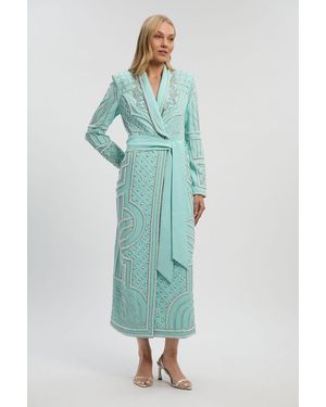 Karen Millen Petite Crystal Embellished Woven Maxi Blazer Dress - Green