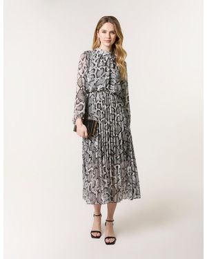 Blue Vanilla Snakeskin High Neck Pleat Dress - White