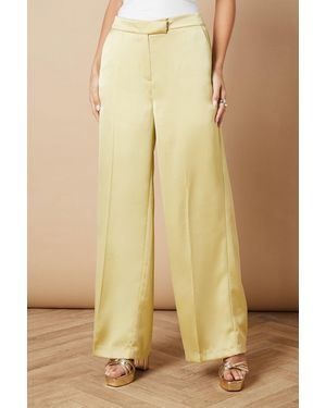Oasis Satin Wide Leg Tailored Trouser - Natural