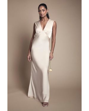 Oasis Satin Open Back Detail Maxi Bridesmaid Dress - Natural