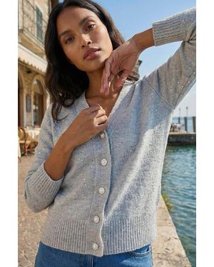 Roman Sequin V-Neck Buttoned Cardigan - White