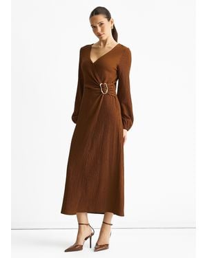 Gini London Jersey Texture Wrap Metal Trim Midi Dress - Brown