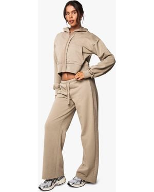 Boohoo Mid Rise Side Panel Jogger - Natural