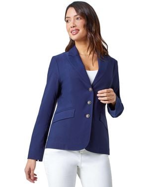 Roman Button Detail Stretch Blazer - Blue