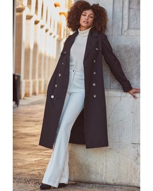 Sosandar Longline Trench Coat With Faux Leather Trim - Black