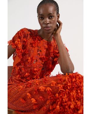 Karen Millen Embroidery And Applique Angel Sleeve Woven Maxi Dress - Red