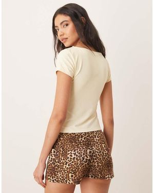 ASOS Slinky Short Sleeve Top With Ruched Bust - Natural