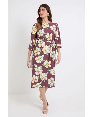 Wallis Floral Belted Midi Dress - Red