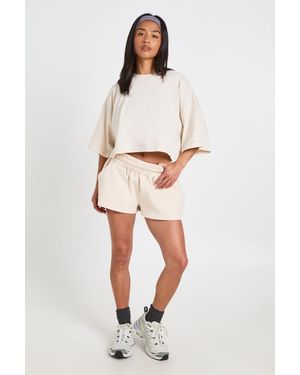 Boohoo Petite Boxy Crop T-Shirt And Short Set - Natural