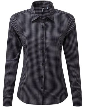 PREMIER Ladies Maxton Check Long Sleeve Shirt (Steel/ - Blue