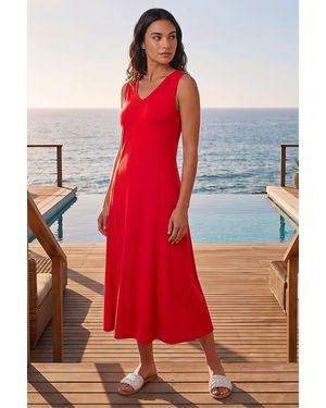 Roman Sleeveless V-Neck Midi Dress - Red