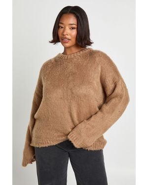 Boohoo Plus Fluffy Crew Neck Oversized Jumper - Natural