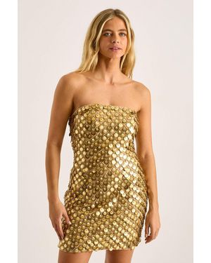 Nasty Gal Layered Disc Embellished Bandeau Mini Dress - Yellow