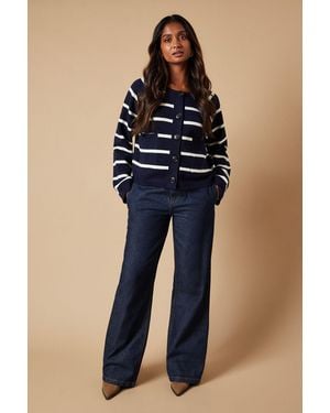 Oasis Striped Pocket Front Cardigan - Blue