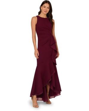 Adrianna Papell Ruffle Crepe Halter Gown - Red