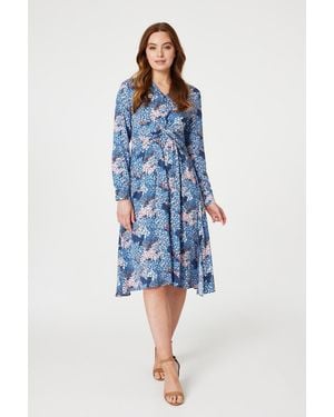 Izabel London Printed Twist Front Midi Dress - Blue