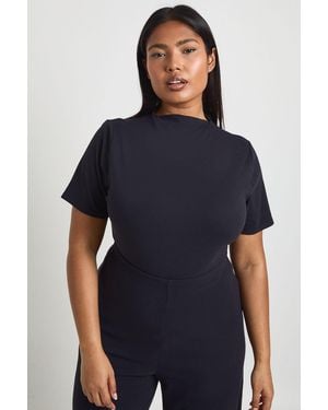 Boohoo Plus Ultra Soft Grown On Neck Short Sleeve Bodysuit - Blue