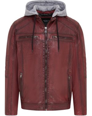 Infinity Leather Ox Red Hooded Burgundy Biker Lamsleren Jas - Rood